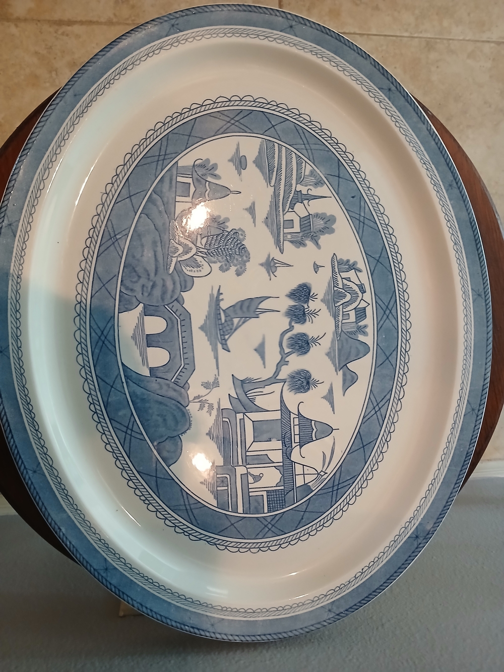 Wood & Sons Blue Transferware Marked 'Grafton' Oval Platter Canton